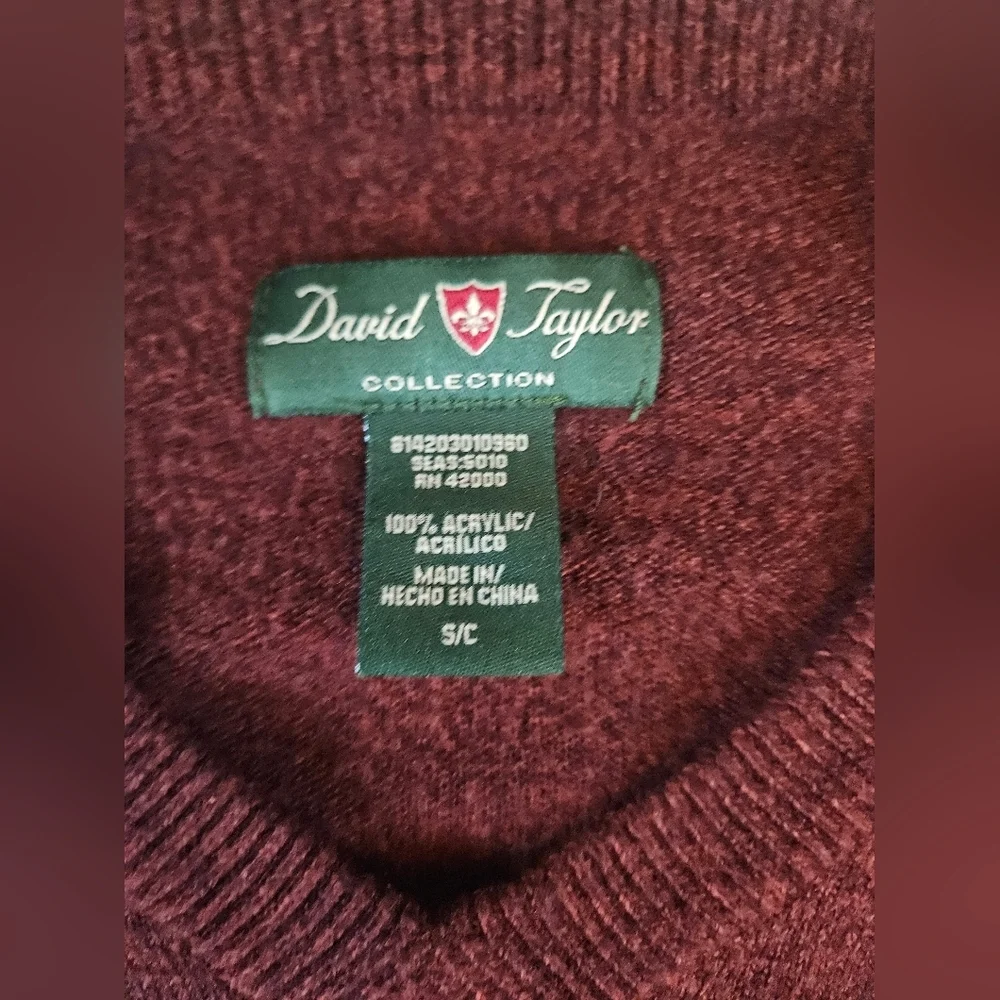 David Taylor Mens Dark Red Long Sleeve Pullover V-neck Sweater Size Small